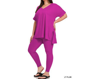 Brushed dty microfiber loungewear 2-piece set- Light Plum 2X